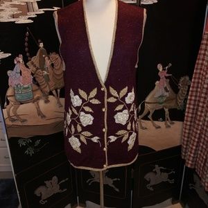 5 for $25 Sweater Vest Wine Gold Floral